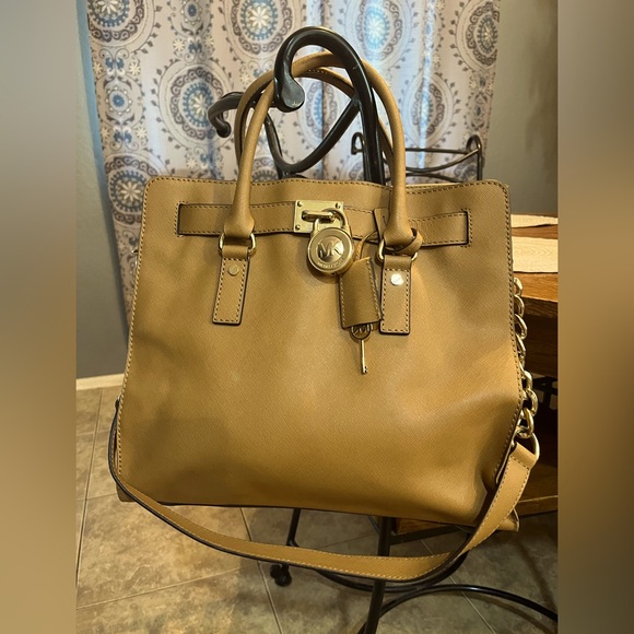 MICHAEL Michael Kors Handbags - Michael Kors Large Hamilton Camel Satchel with Gold Accents